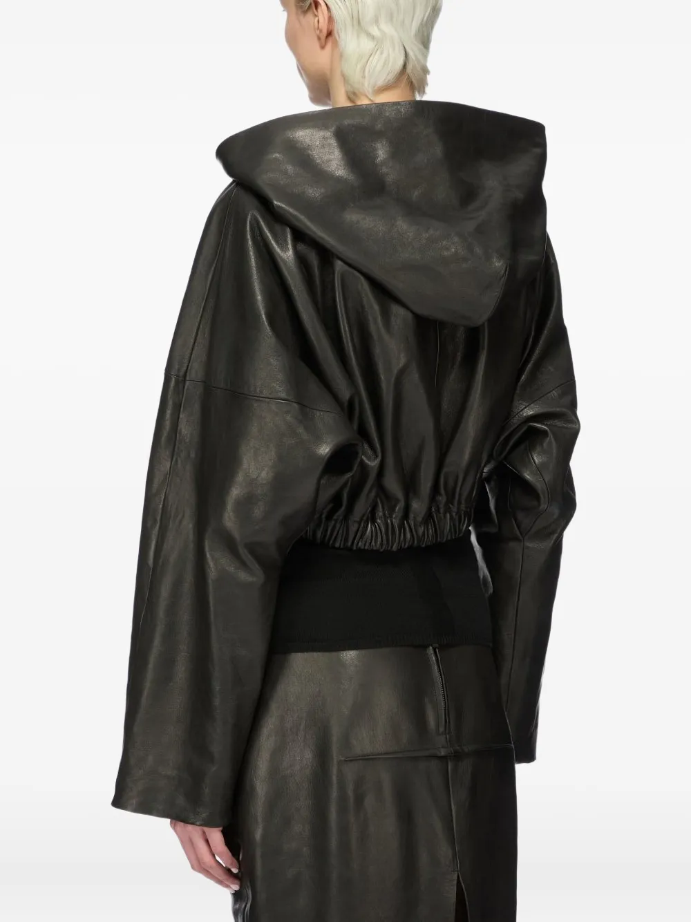 Rick Owens Leather Hoodie In Black