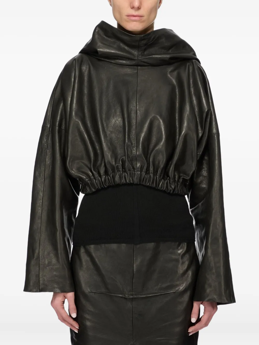 Rick Owens Leather Hoodie In Black