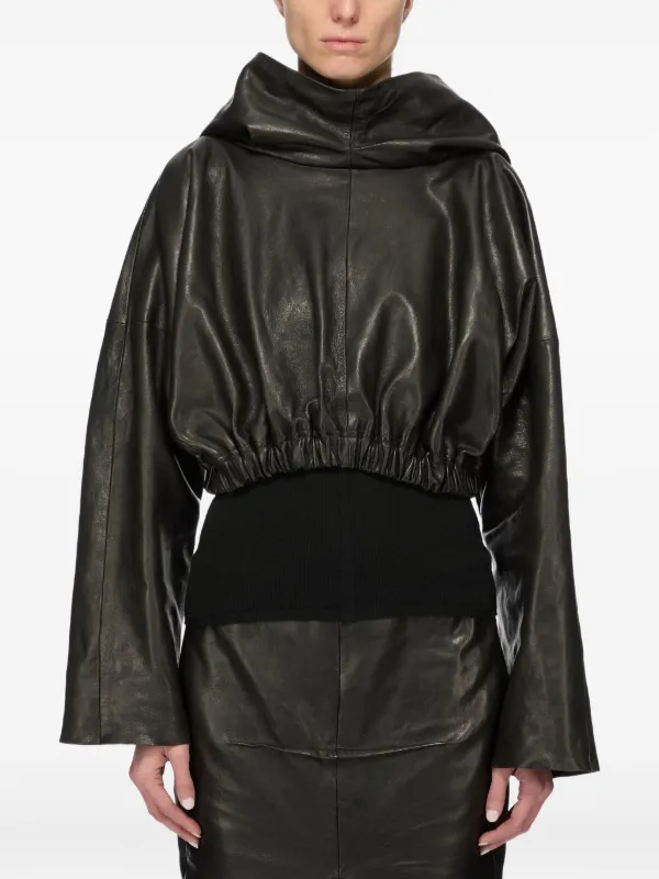 Rick Owens Leather Hoodie in Black