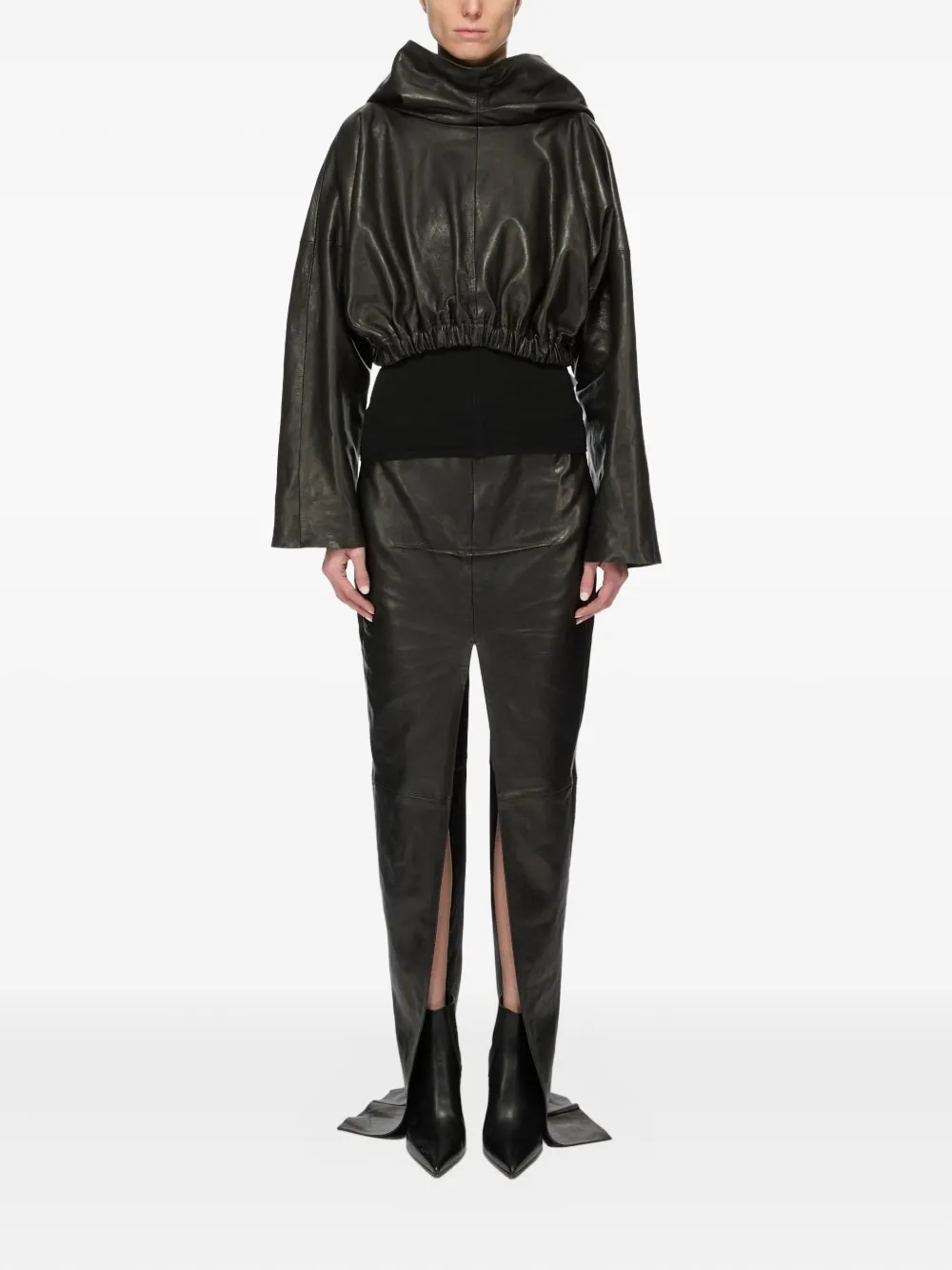Rick Owens Leather Hoodie In Black