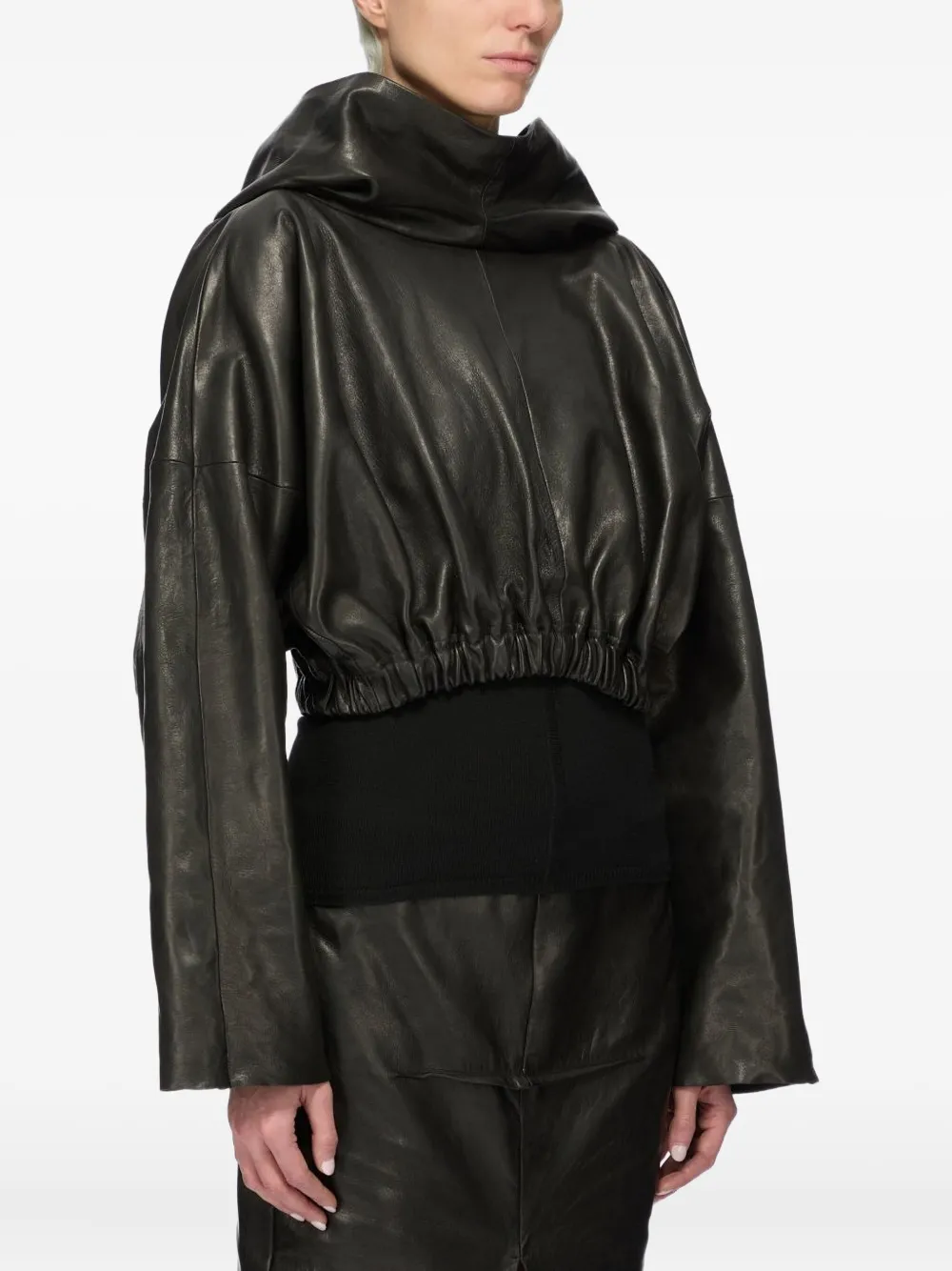 Rick Owens Leather Hoodie In Black