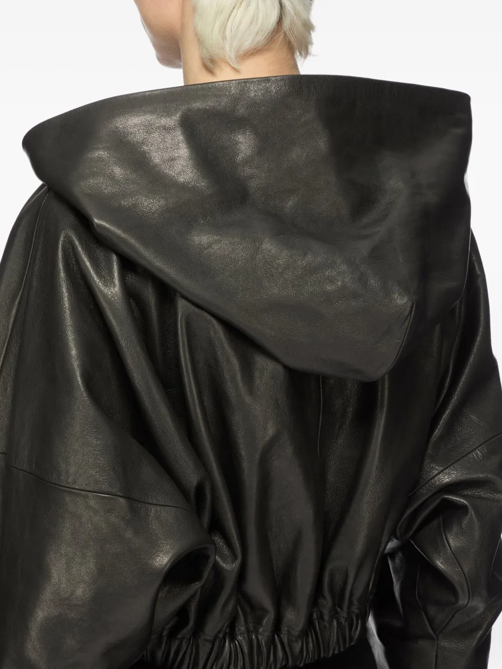 Rick Owens Leather Hoodie In Black