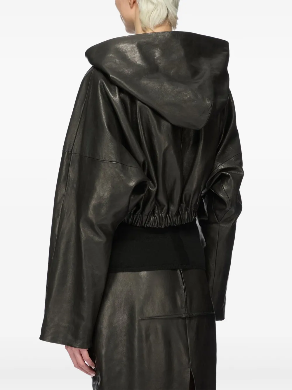 Rick Owens Leren hoodie Zwart