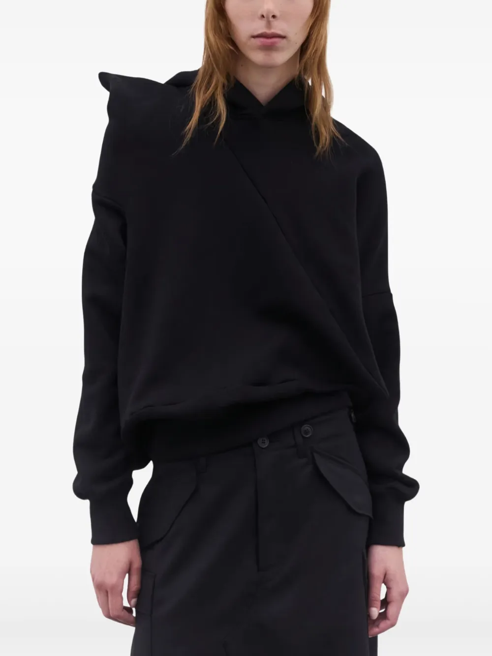 Junya Watanabe Katoenen asymmetrische hoodie - Zwart