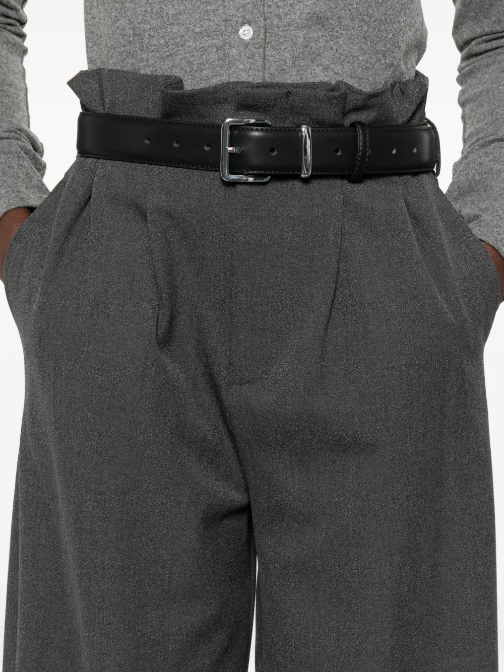 Eleh Belted-waist Trousers In Gray