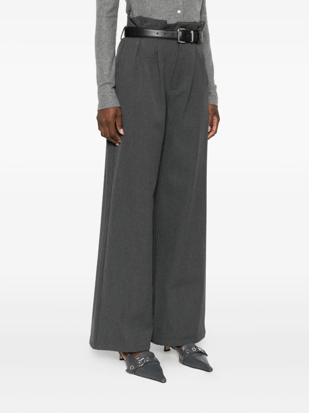 Eleh Belted-waist Trousers In Gray