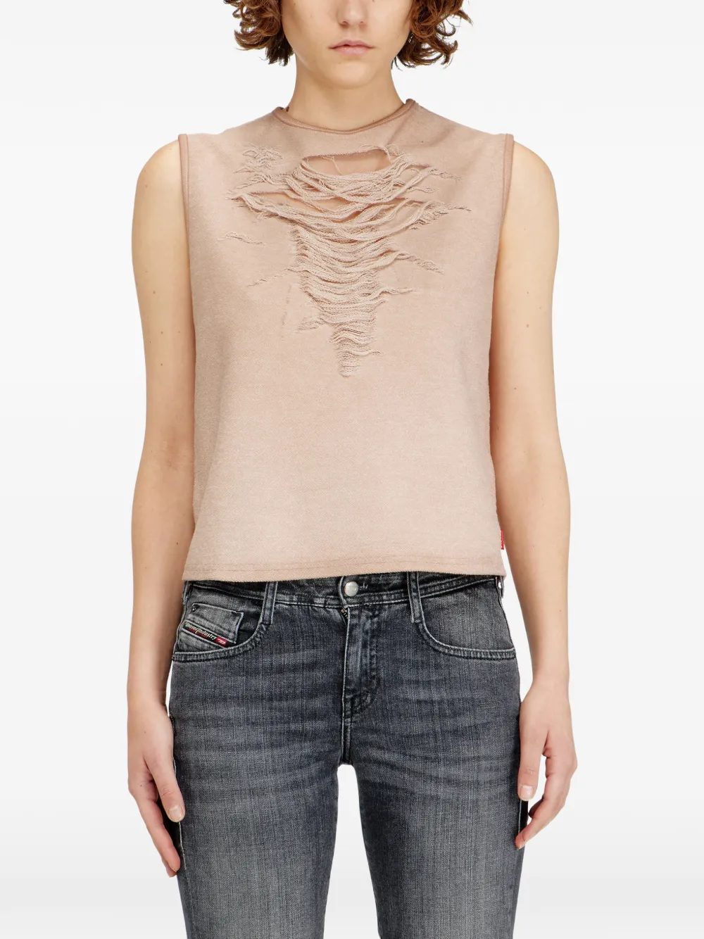  Diesel T-yasi-s1 Distressed Sleeveless Top - Neutrals 