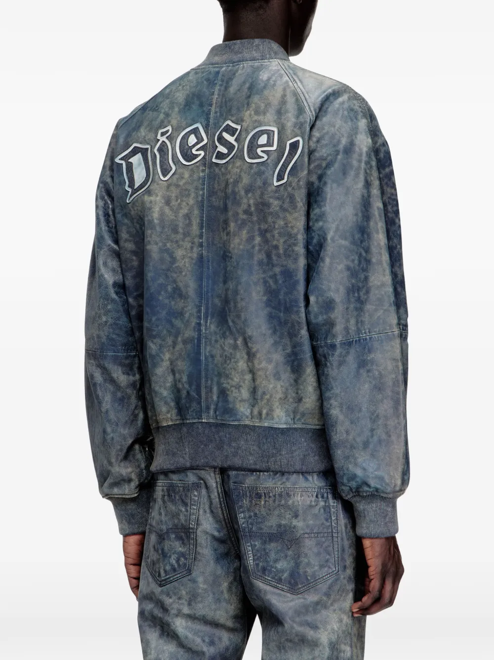 Diesel L-Cobb leren bomberjack Blauw