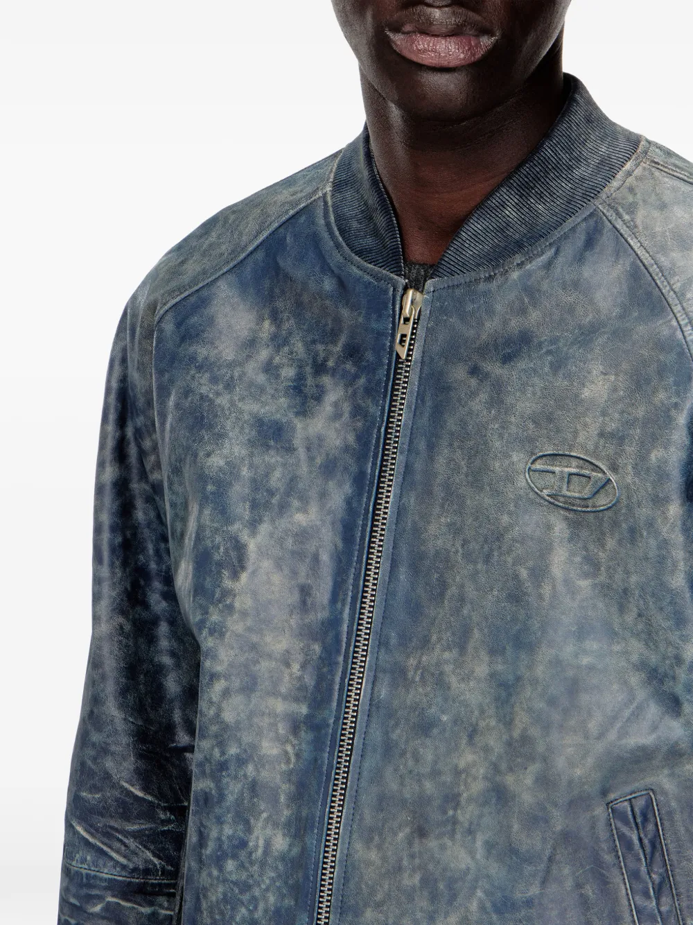 Diesel L-Cobb leren bomberjack Blauw