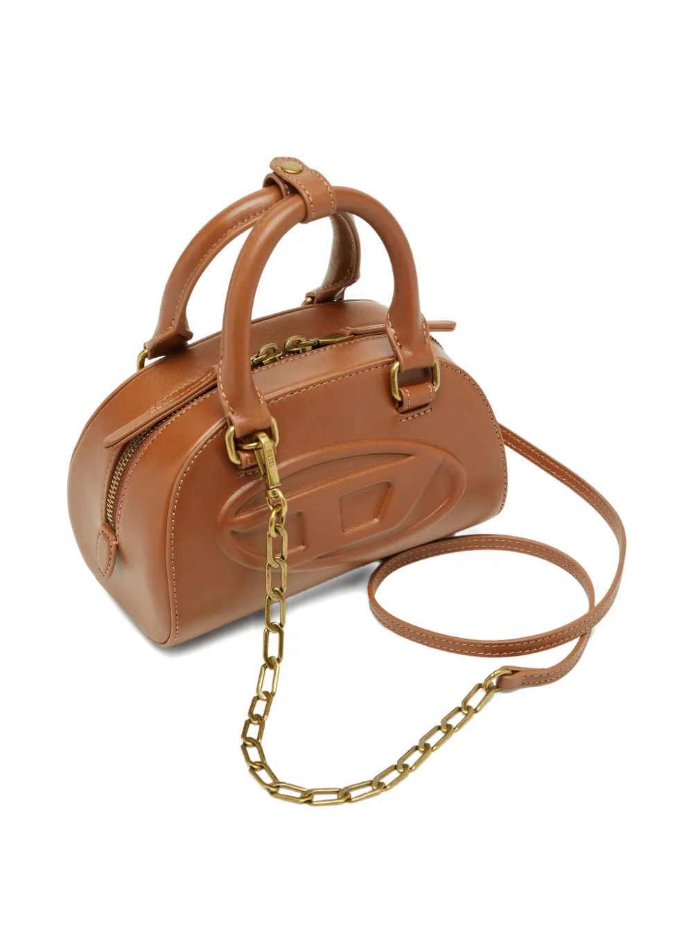 Diesel 1dr Dome Embossed Oval Logo Crossbody Bag In Brown