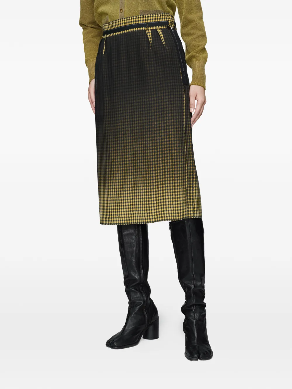  Maison Margiela Gingham-pattern Mid Skirt - Black 