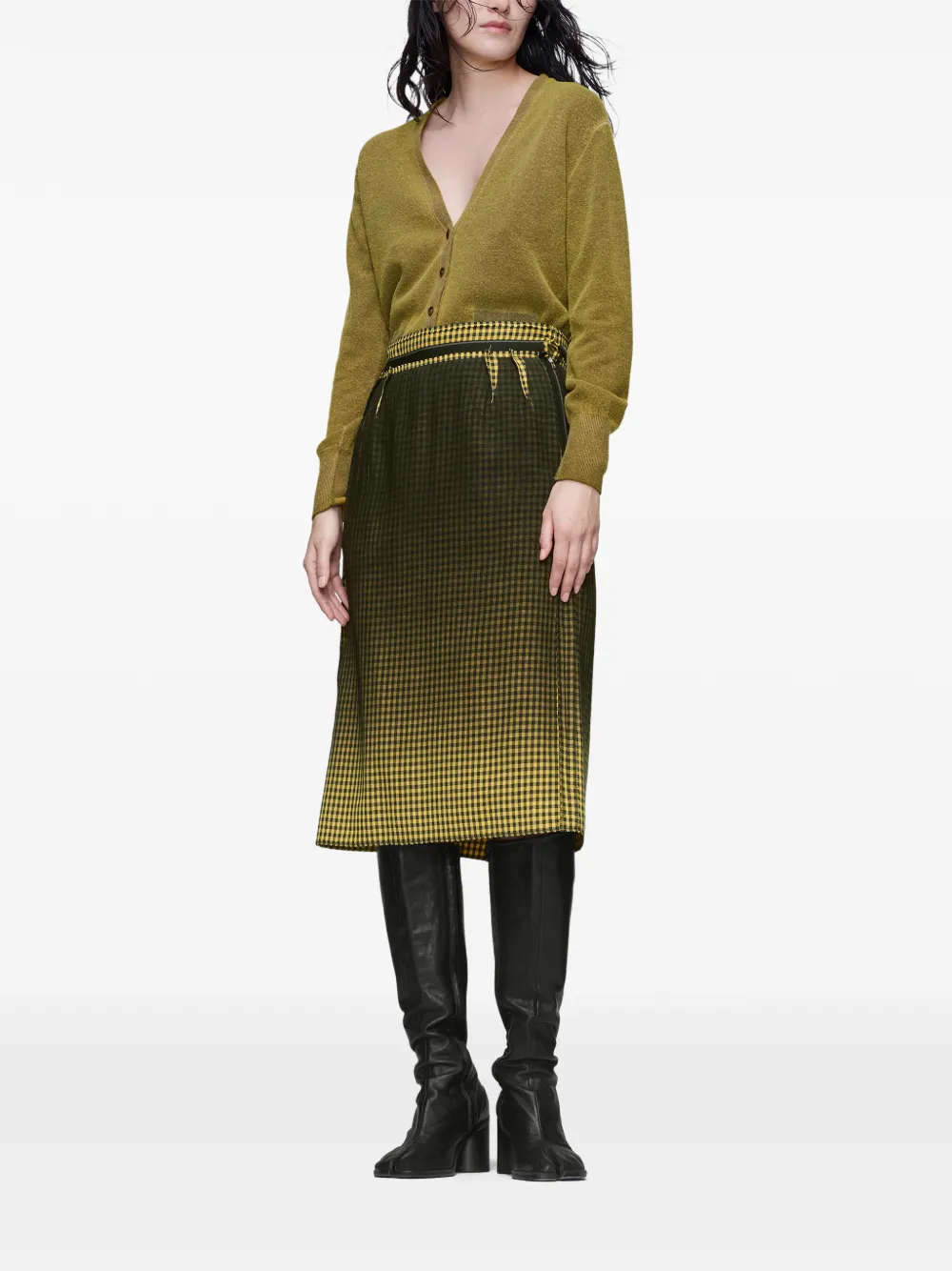  Maison Margiela Gingham-pattern Mid Skirt - Black 
