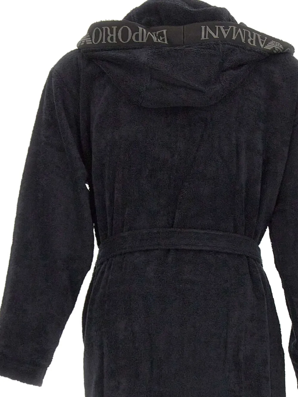 Emporio Armani Logo-trim Hooded Bathrobe In Black
