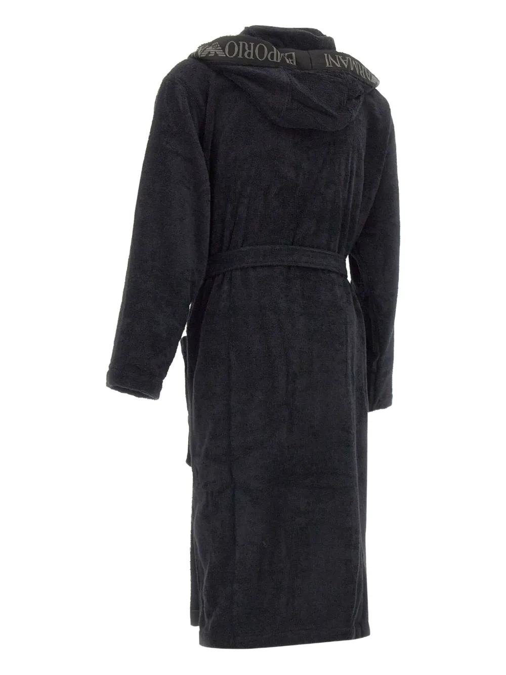 Emporio Armani Logo-trim Hooded Bathrobe In Black