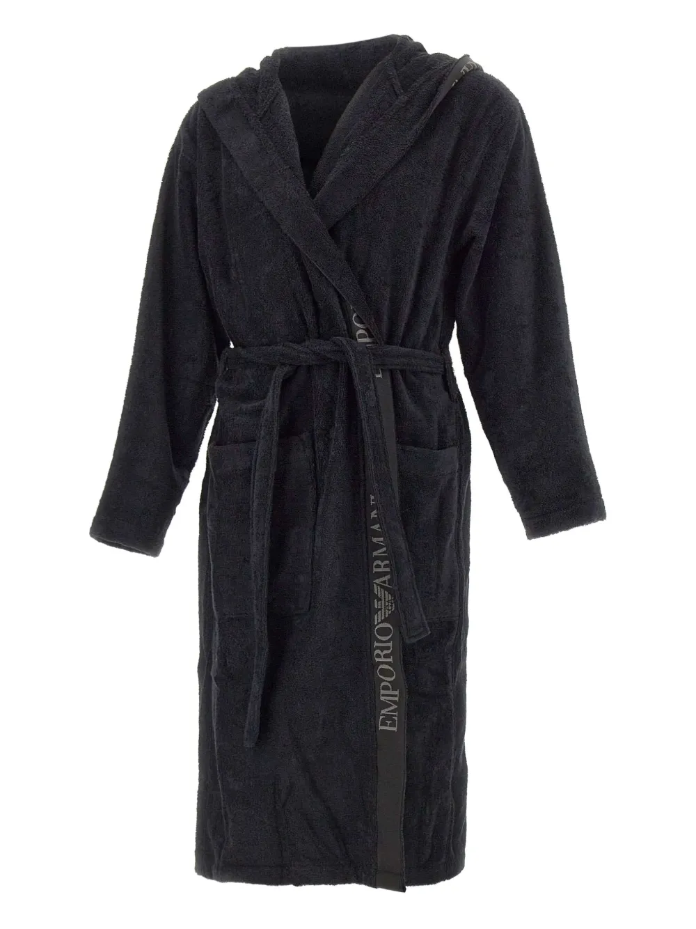 Emporio Armani logo-trim hooded bathrobe | Black | Image 1