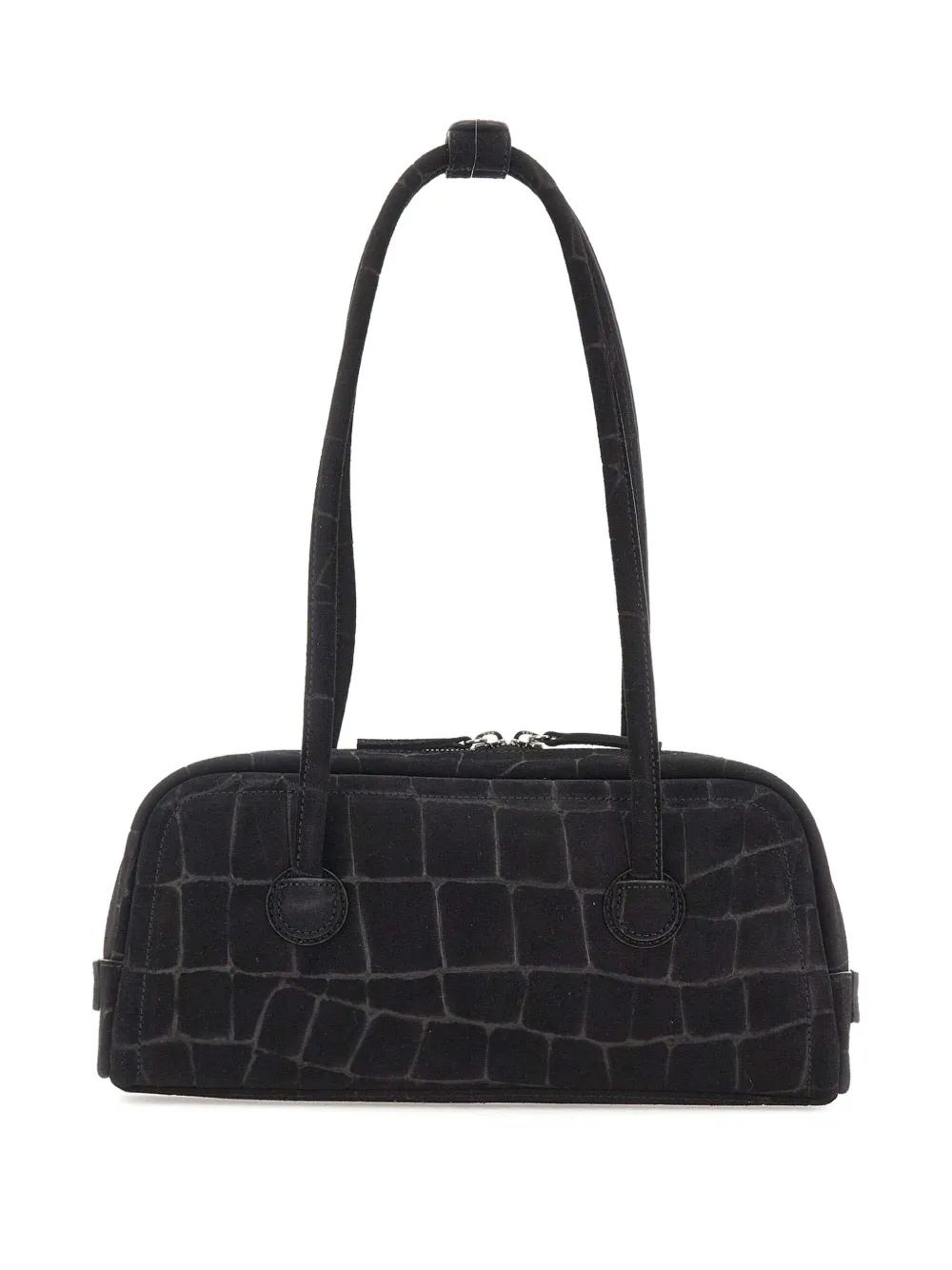 Marge Sherwood Soft Boston croc-effect suede shoulder bag - Zwart