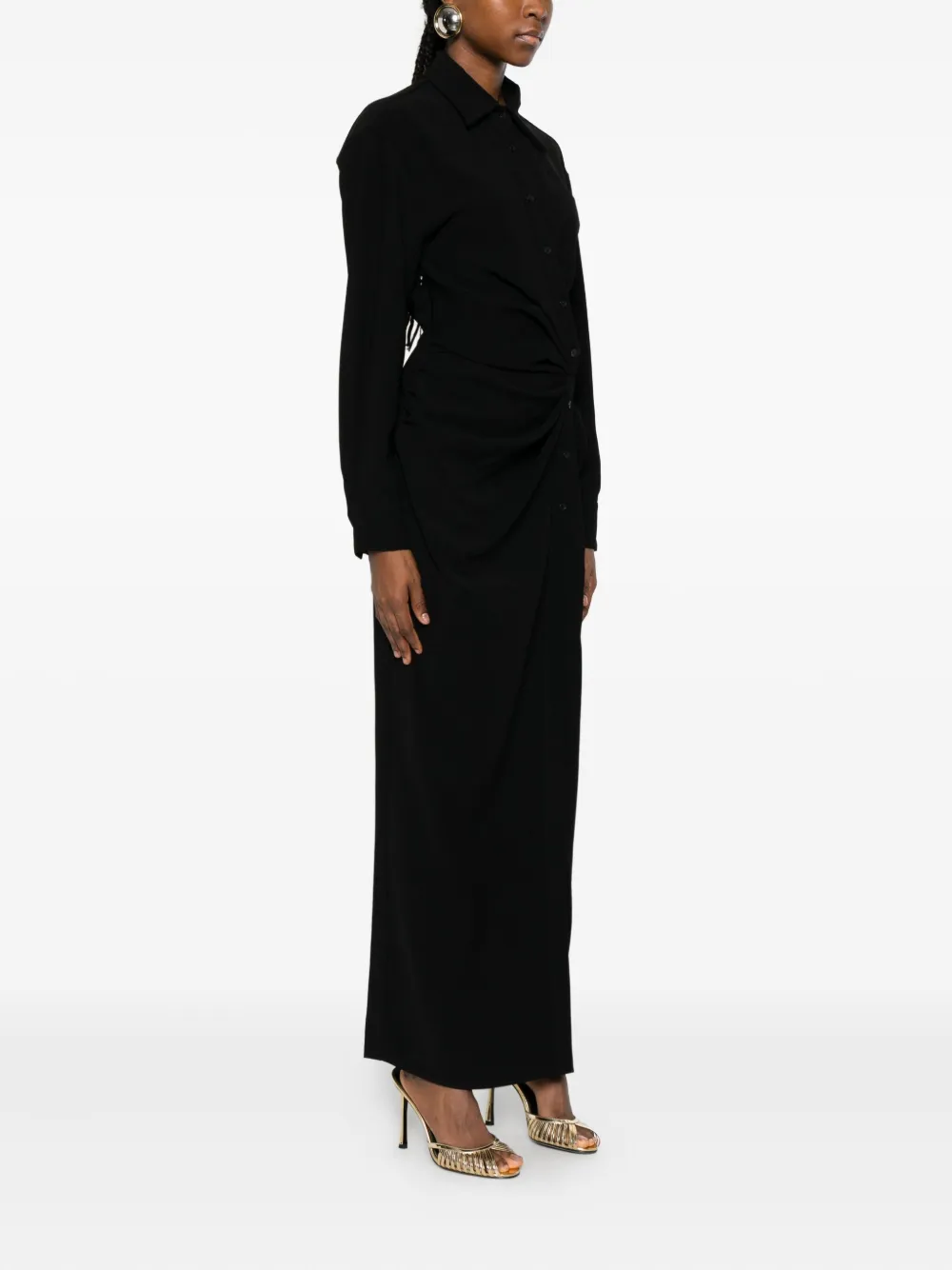 Eleh Buttoned Draped Dress In Black