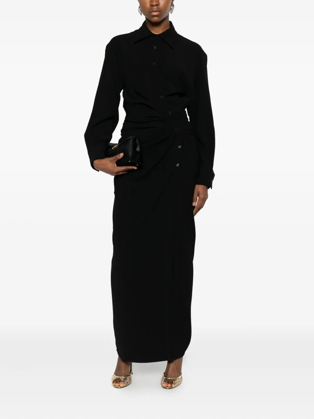 Eleh Buttoned Draped Dress In Black