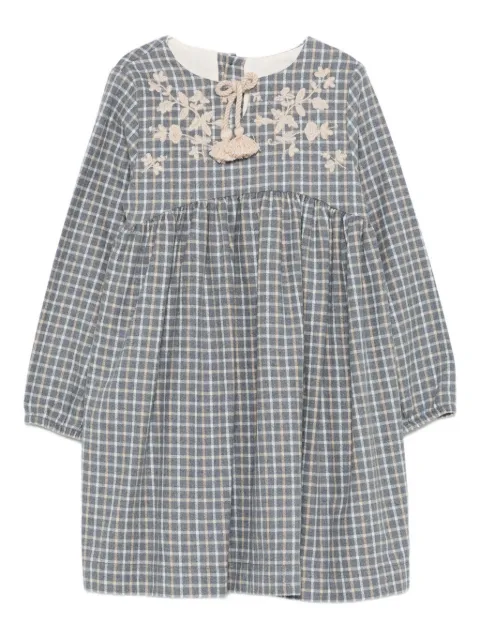LARANJINHA floral-embroidered checked dress