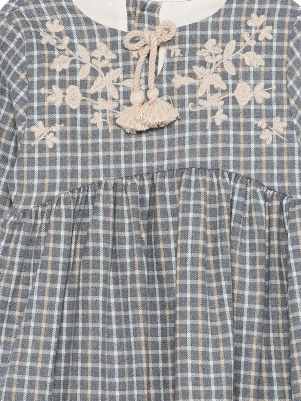 LARANJINHA Geruite jurk met geborduurde bloemen Blauw