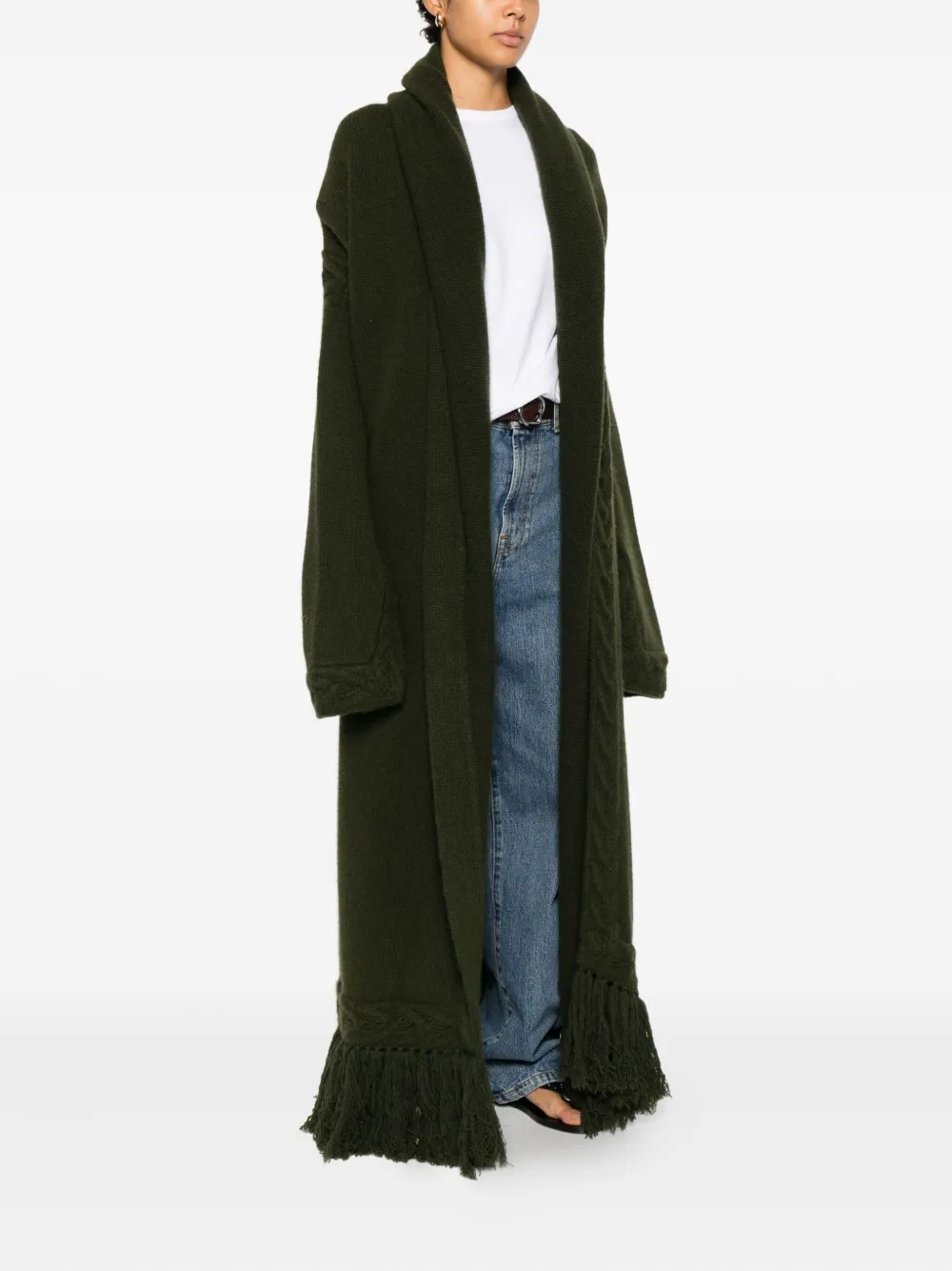 Pre-owned Gianfranco Ferre 1990s Braided Fringed Coat In Green