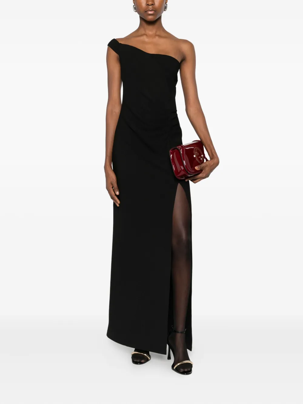 Eleh one-shoulder side-slit dress - Zwart
