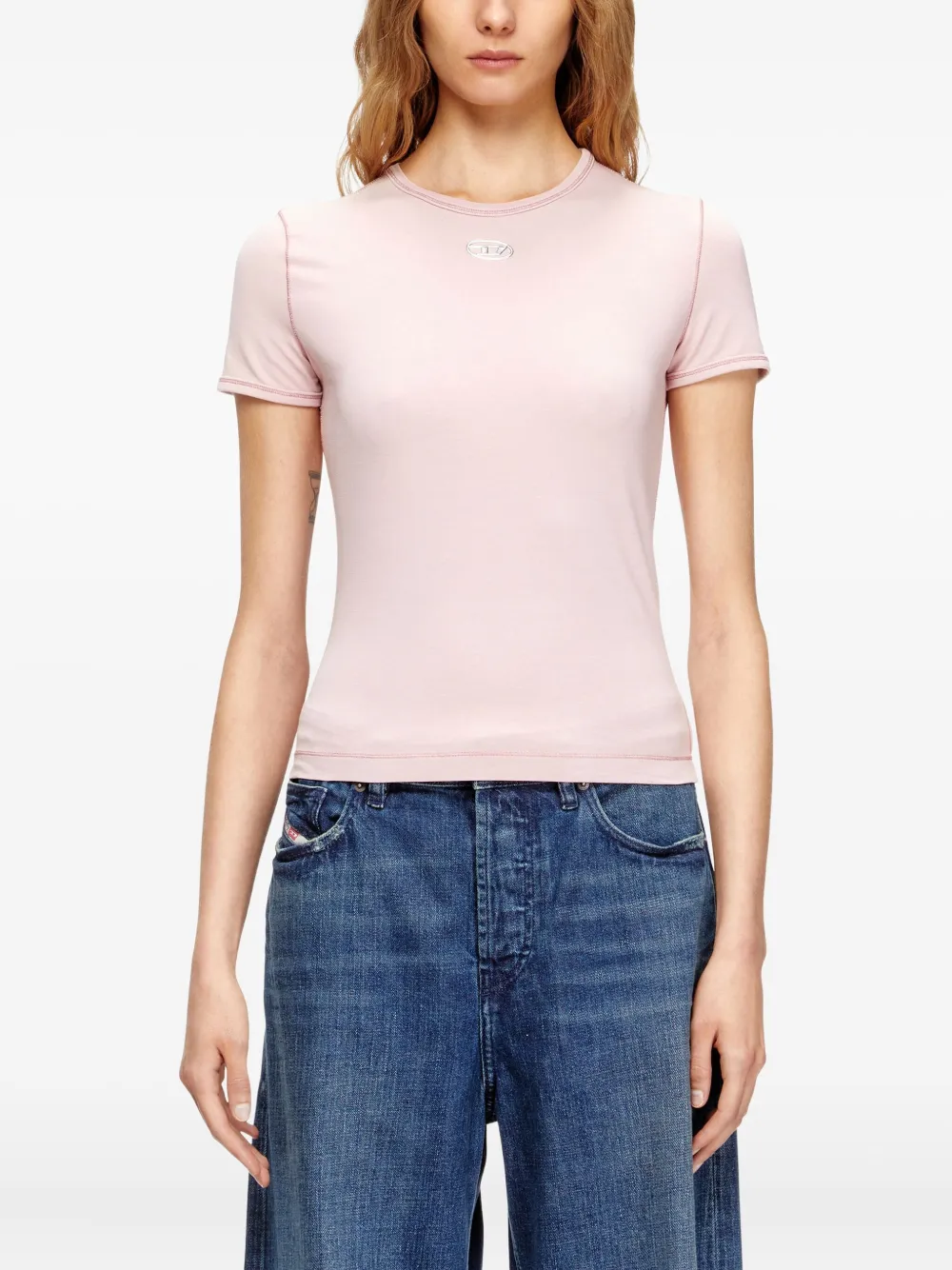 Diesel Logo Crew Neck T-shirt In Pink