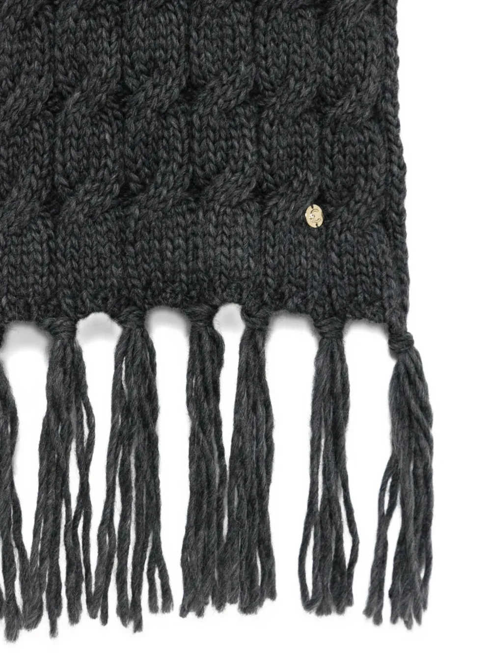 Coccinelle Cable-knit Fringed-edge Scarf In Black