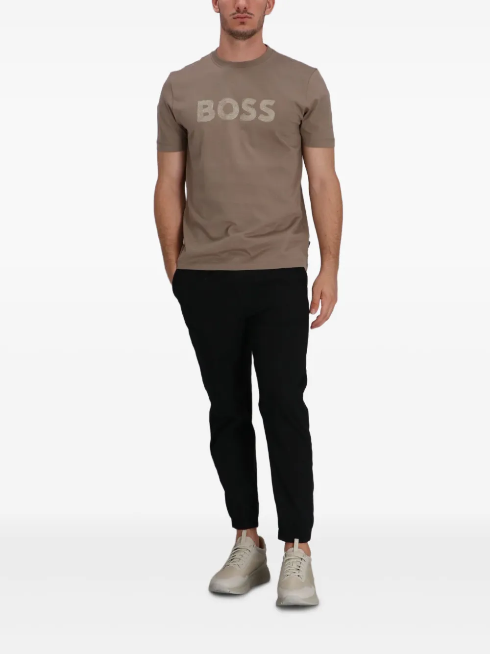 BOSS T-shirt met logoprint - Bruin