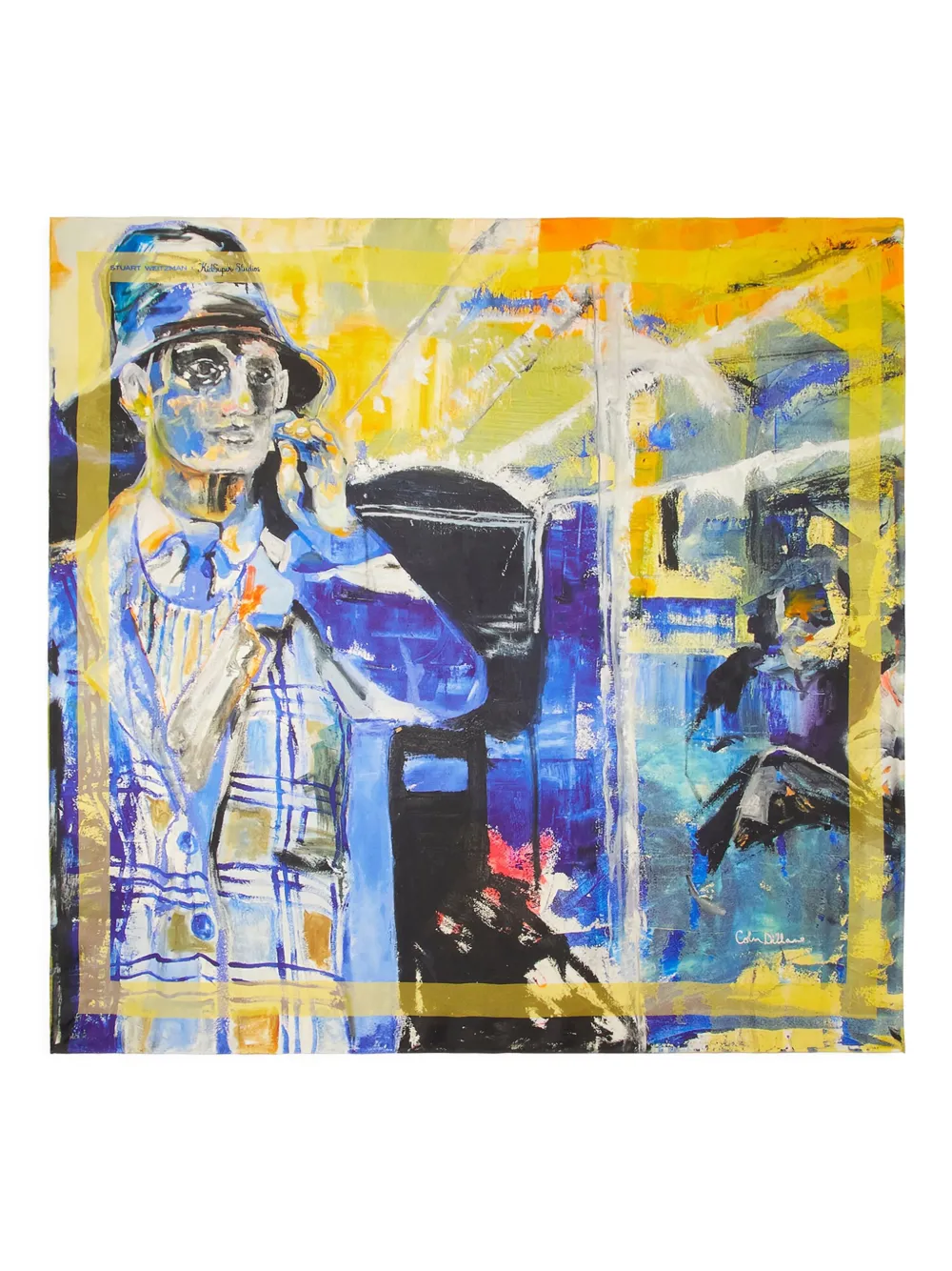 Stuart Weitzman mascada de seda con motivo artwork en colaboración con KidSuper | azul | Image 1