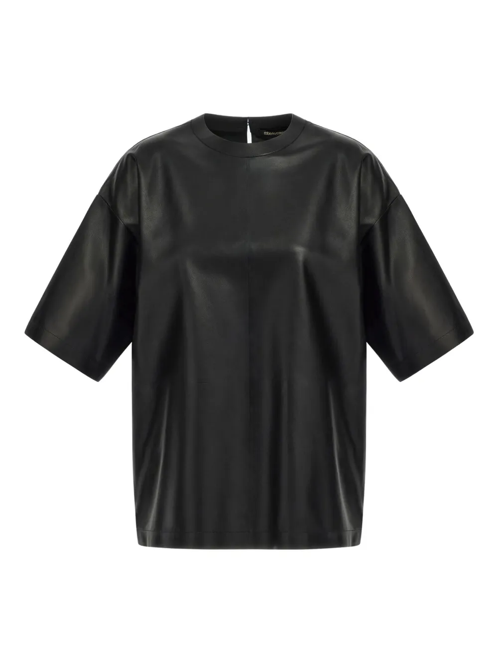 Roberto Cavalli Short-sleeve Leather T-shirt In Black