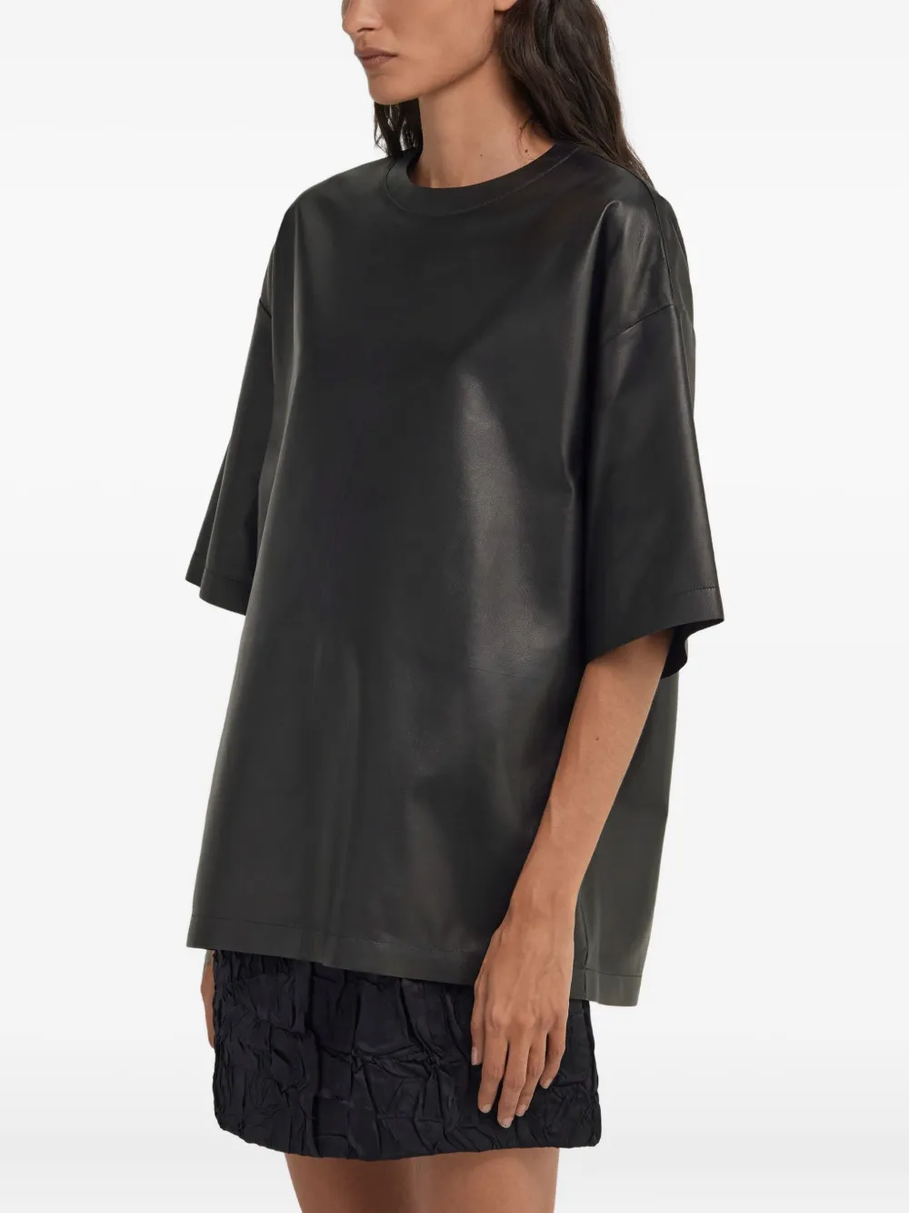 Roberto Cavalli Short-sleeve Leather T-shirt In Black