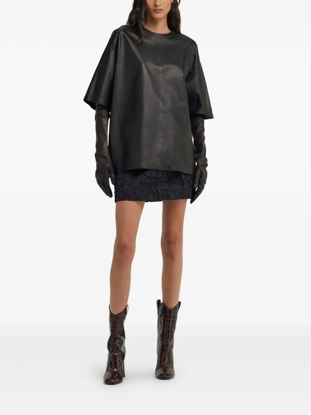 Roberto Cavalli Short-sleeve Leather T-shirt In Black