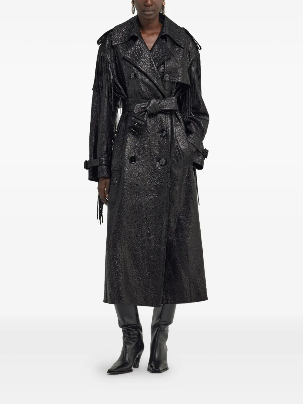 Roberto Cavalli fringed leather trench coat - Zwart