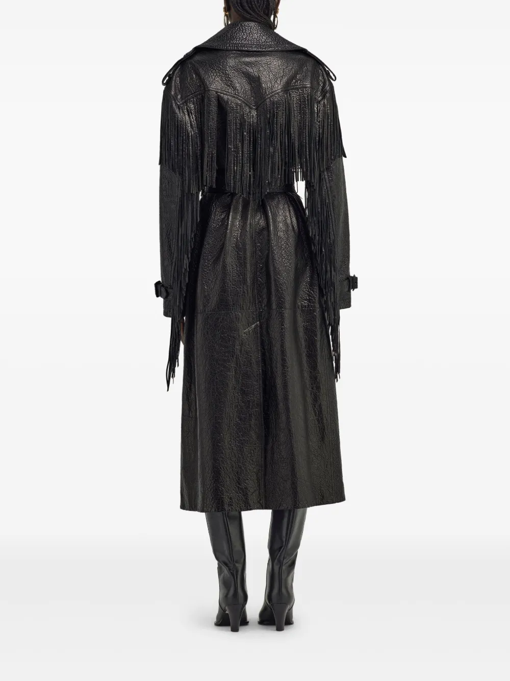 Roberto Cavalli Leren trenchcoat met franje Zwart