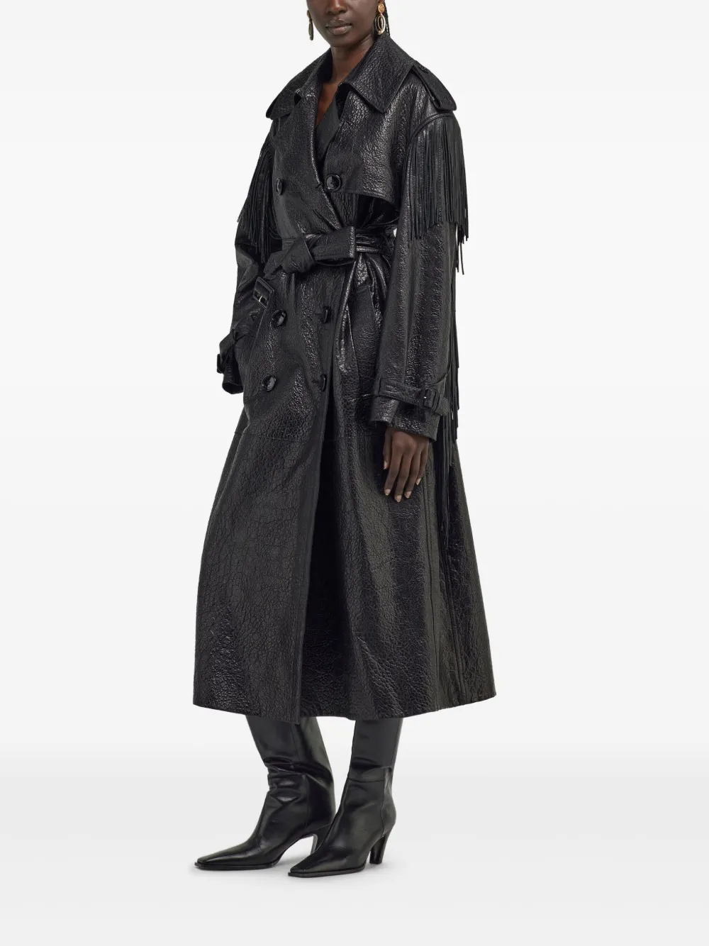 Roberto Cavalli コート　イタリアンサイズ(50) Roberto Cavalli Fringed Leather Trench Coat | Black | FARFETCH
