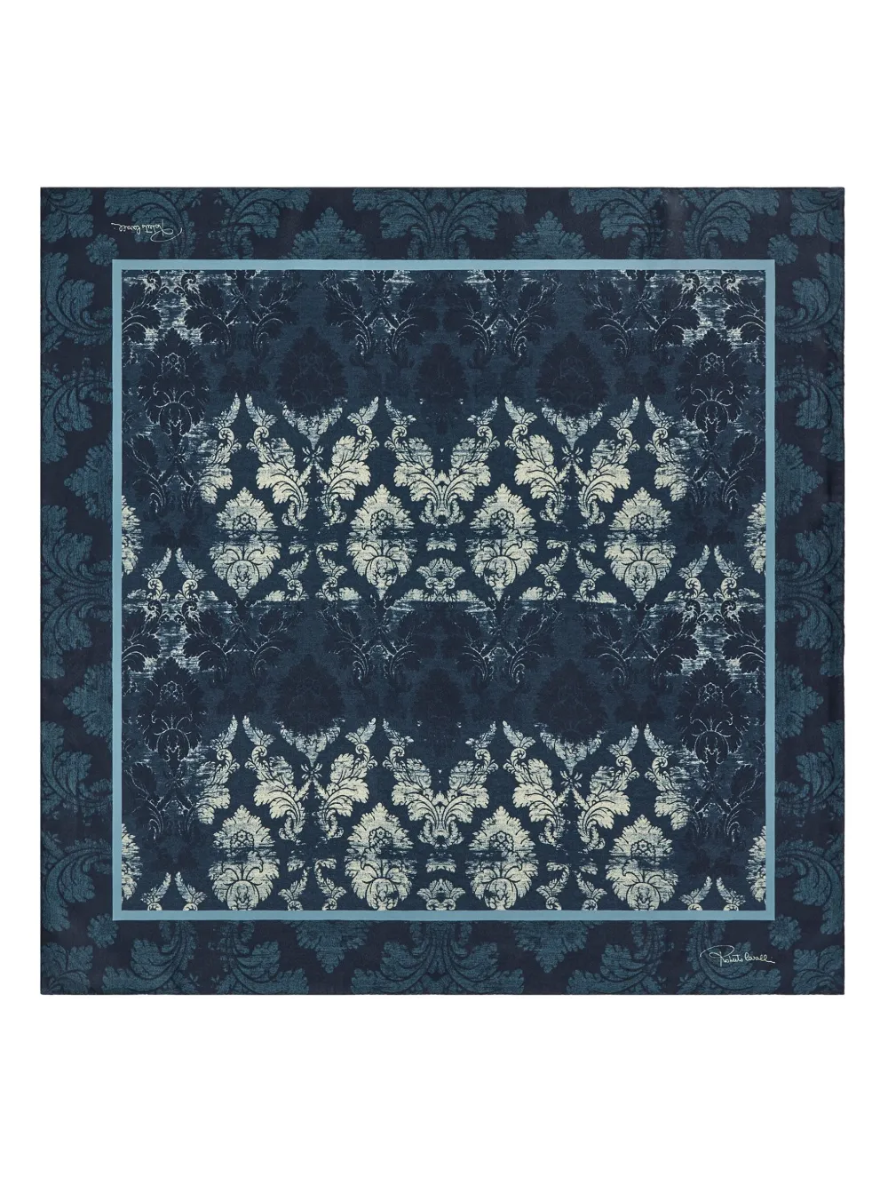 Roberto Cavalli Brocade-print Silk Scarf In Blue