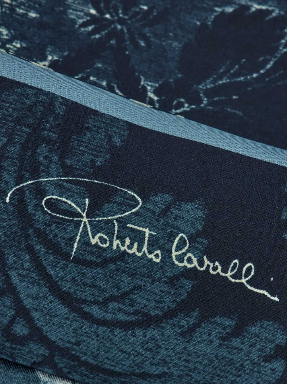 Roberto Cavalli Brocade-print Silk Scarf In Blue