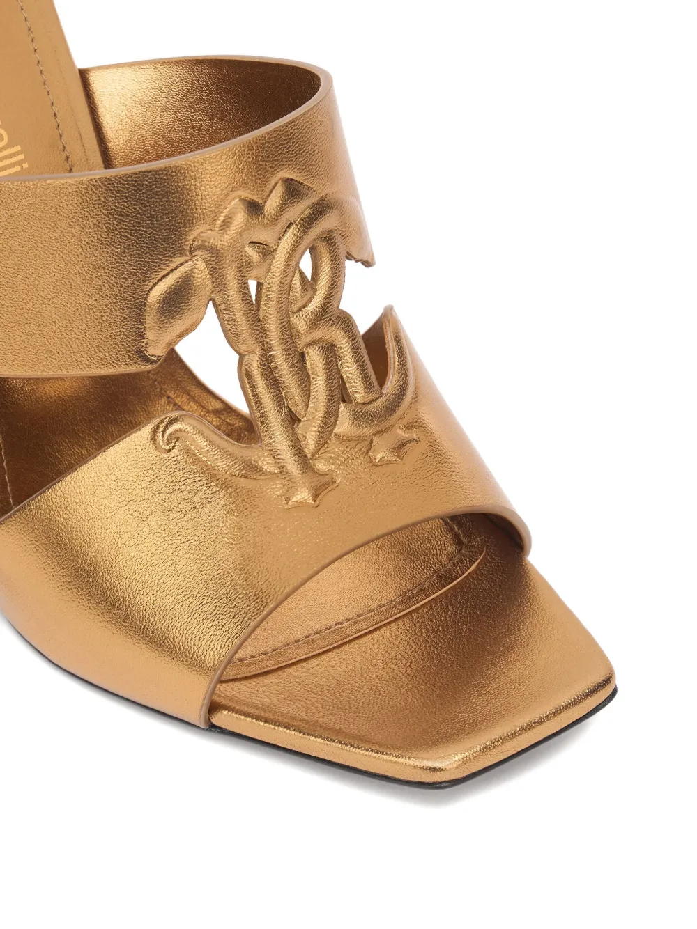 Roberto Cavalli Embossed Heeled Mules In Gold