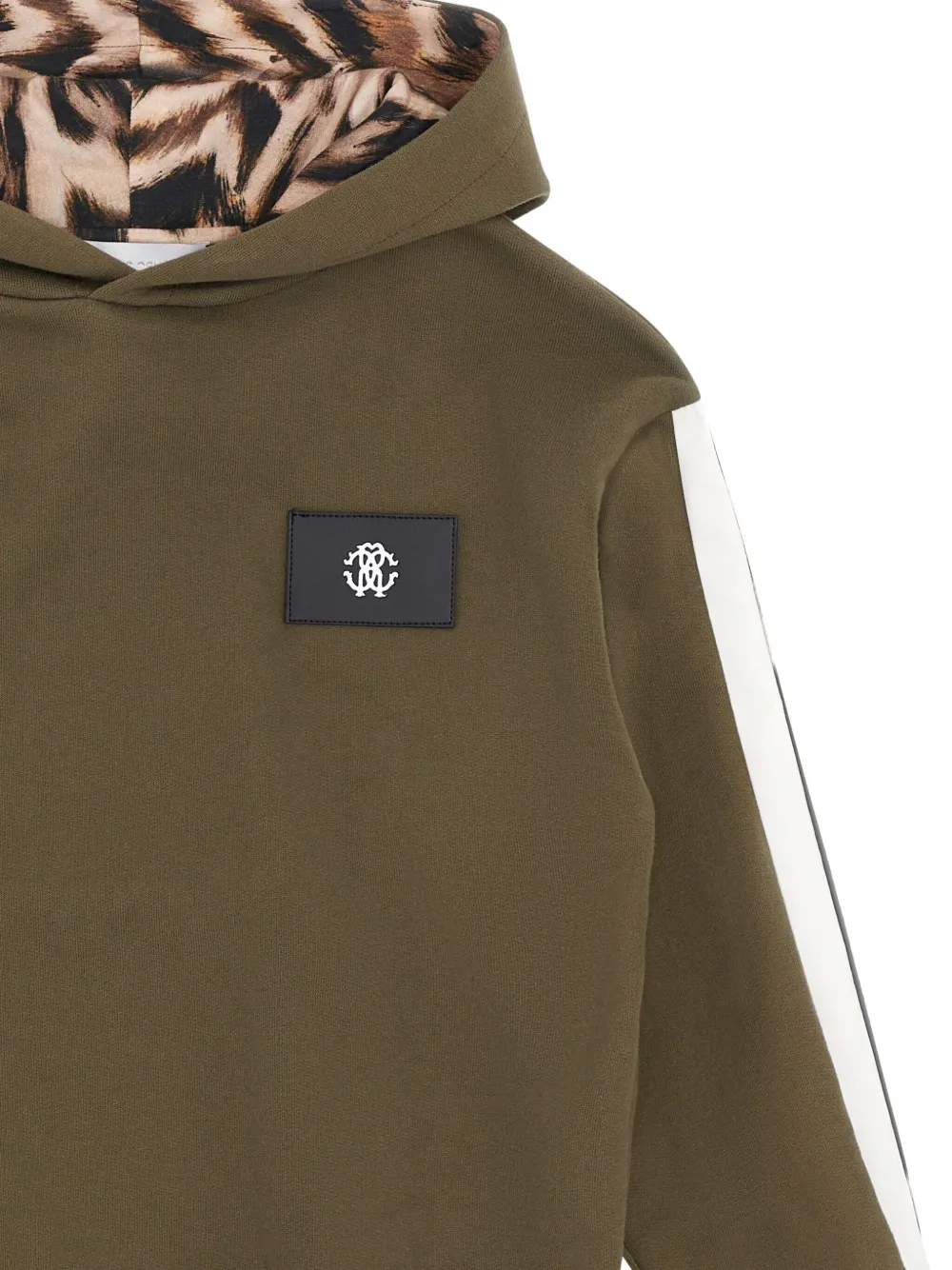 Roberto Cavalli Monogram-tag Side-stripe Hoodie In Green