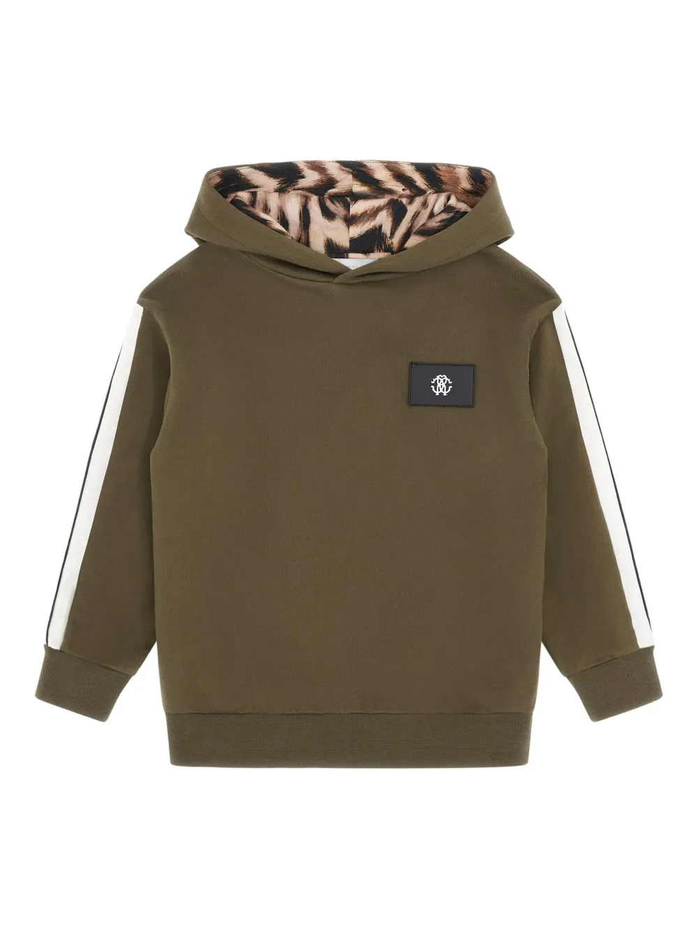 Roberto Cavalli monogram-tag side-stripe hoodie | Green | Image 1