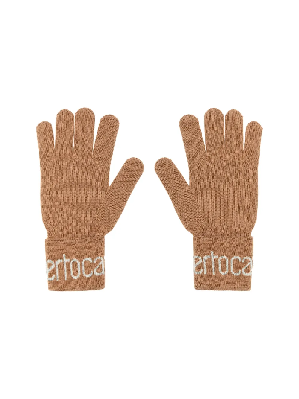 Roberto Cavalli Wool-blend Logo Gloves In Brown