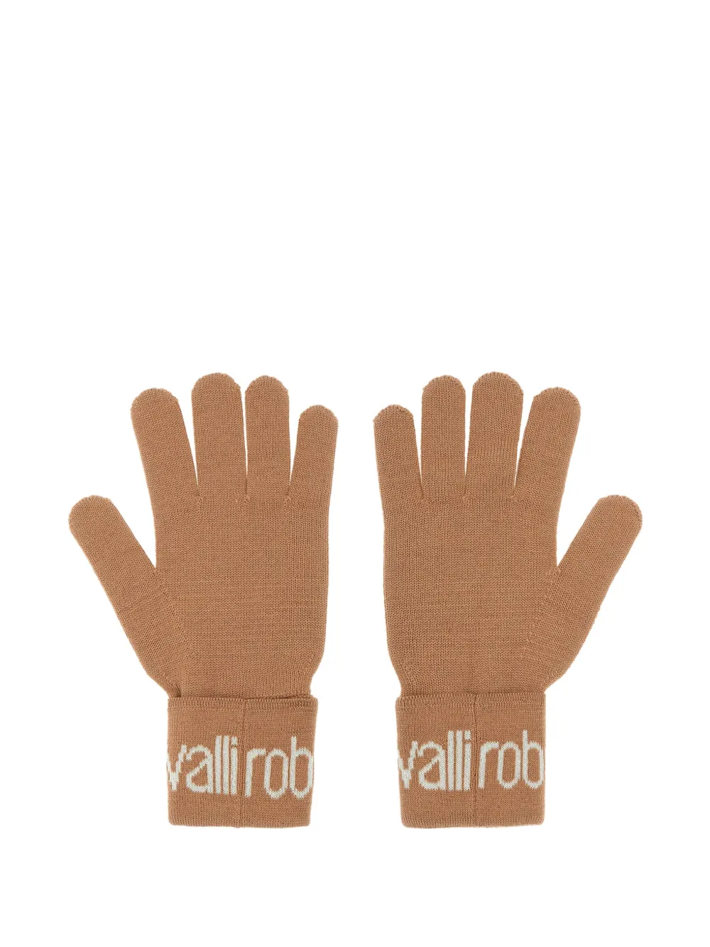 Roberto Cavalli Wool-blend Logo Gloves In Brown