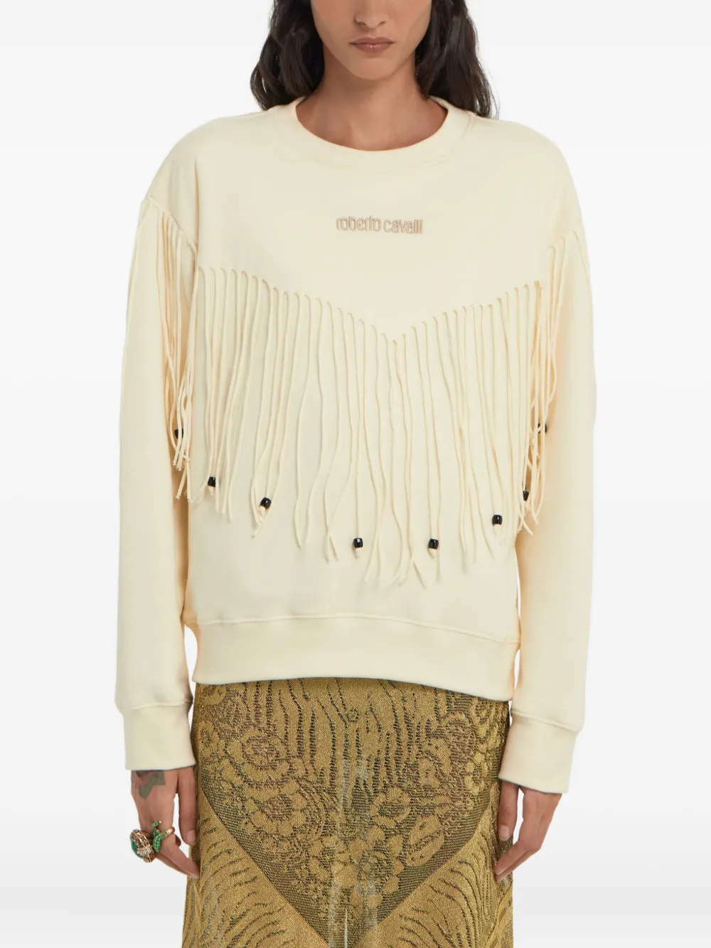 Roberto Cavalli Sweater met franje Beige