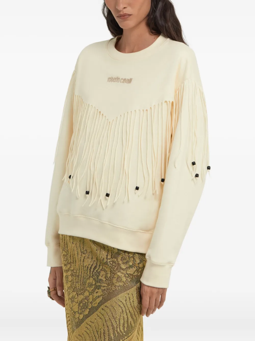 Roberto Cavalli Sweater met franje Beige