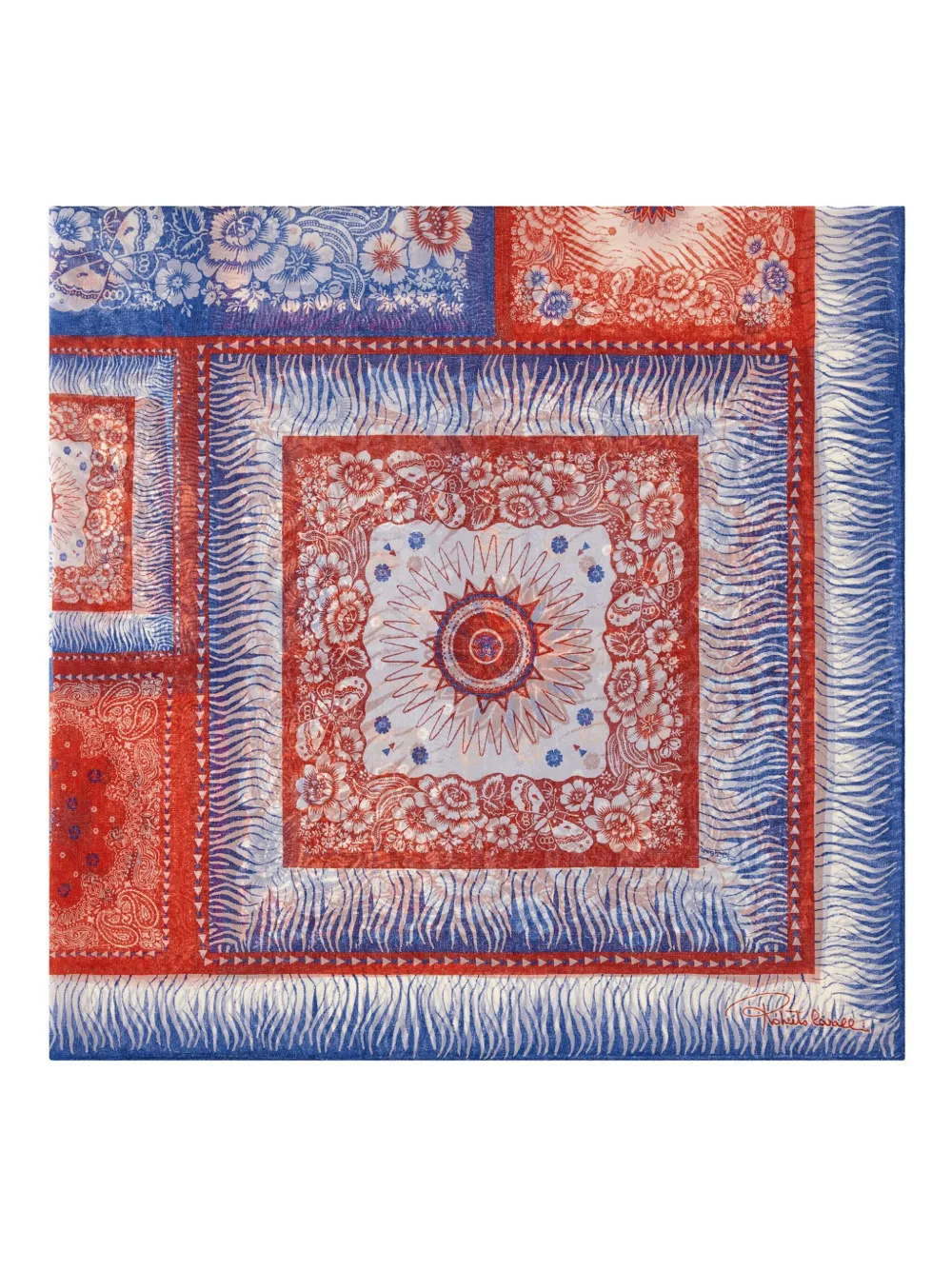 Roberto Cavalli Zebra-pattern Silk Scarf In Blue