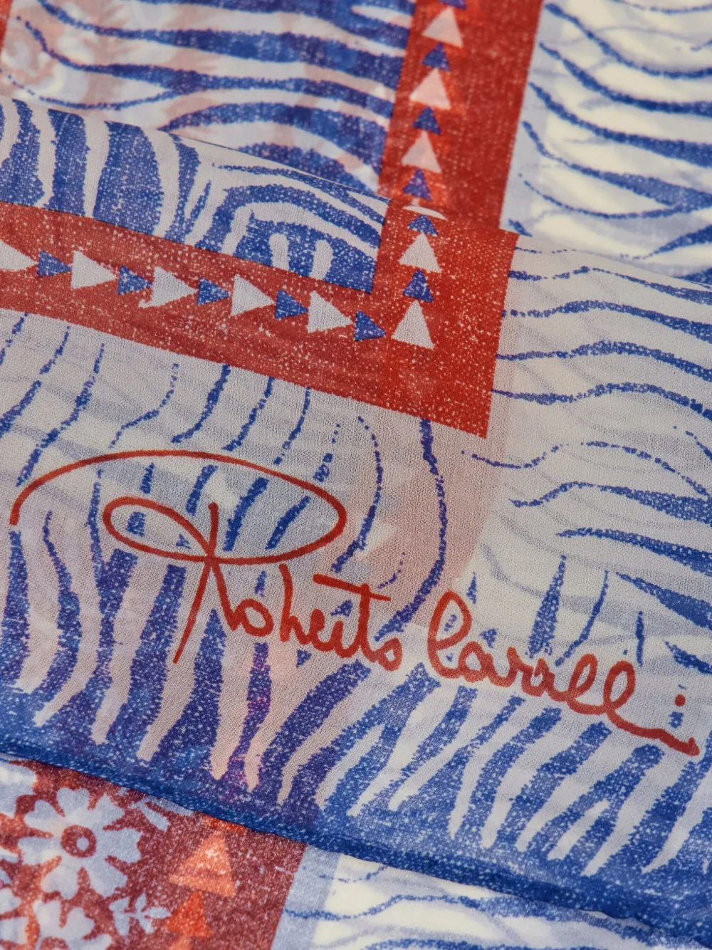 Roberto Cavalli Zebra-pattern Silk Scarf In Blue