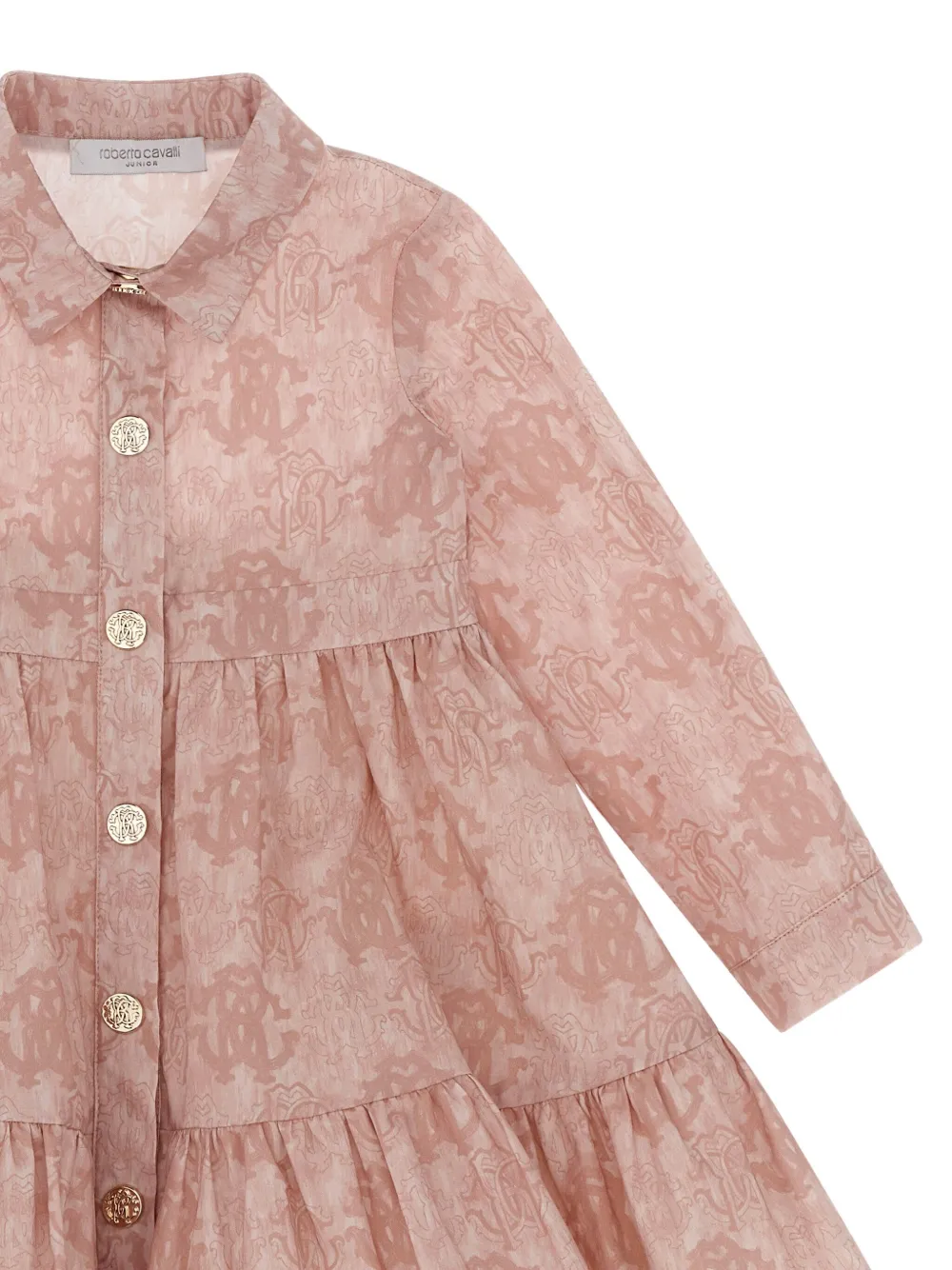 Roberto Cavalli Junior Jurk met logoprint en ruches Roze