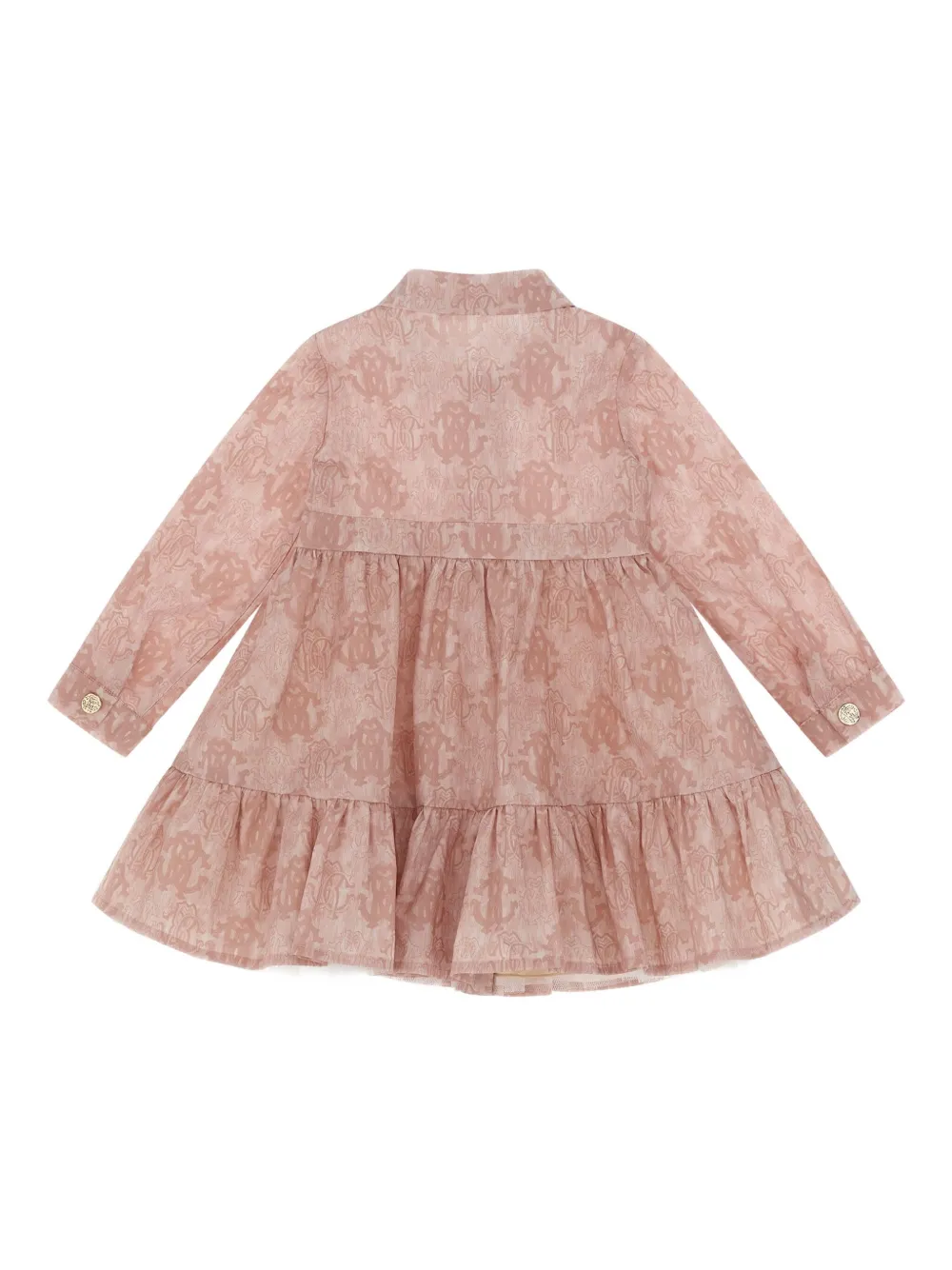 Roberto Cavalli Junior Jurk met logoprint en ruches Roze