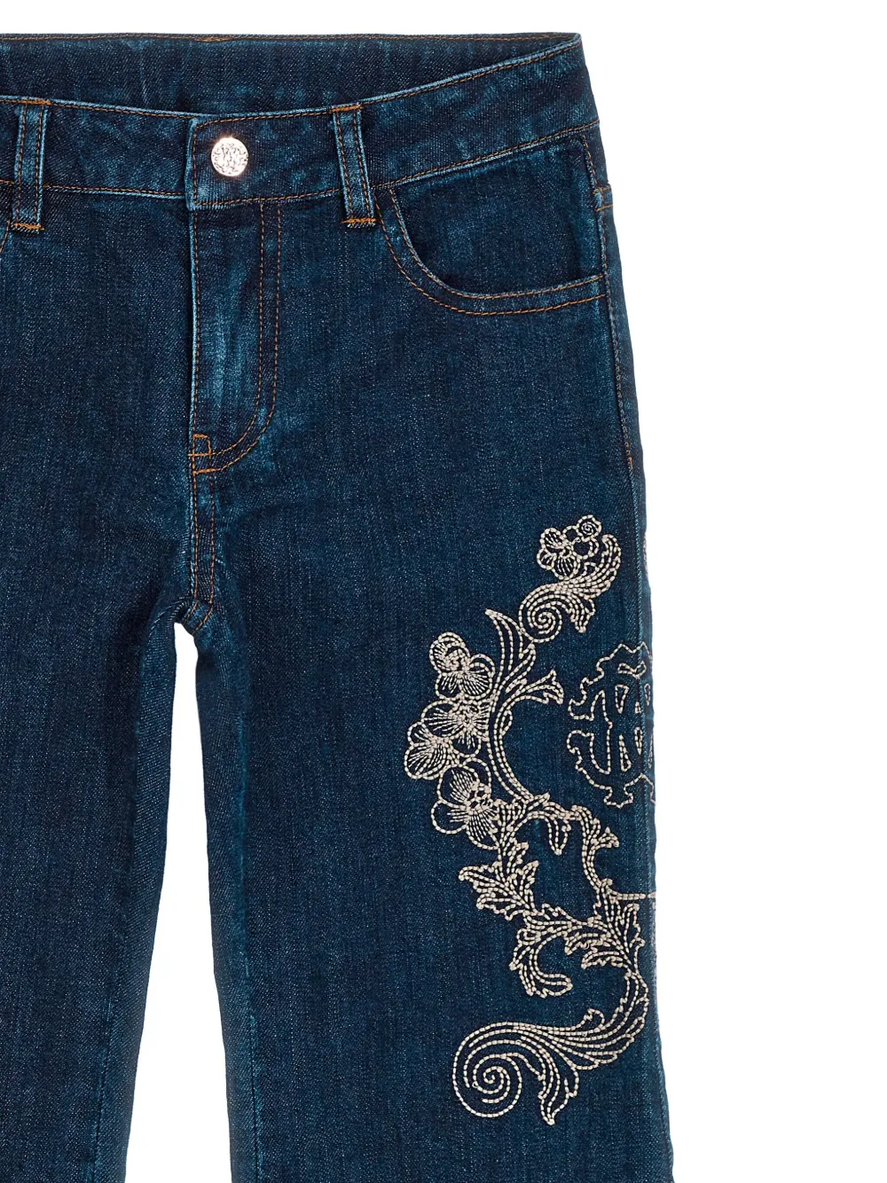 Roberto Cavalli Junior Jeans met geborduurd logo Blauw